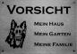 Preview: Edelstahl Warnschild Altdeutscher Schäferhund VORSICHT Mein Haus mein Garten meine Familie